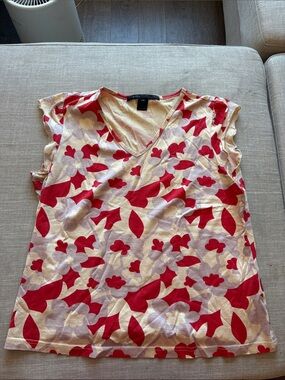 Marc Jacobs Cream & Red Floral V-Neck Tank Top